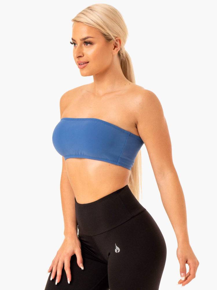 Staniki Sportowe Damskie Ryderwear Women Sports Bra Bandeau Niebieskie | PL1789BC