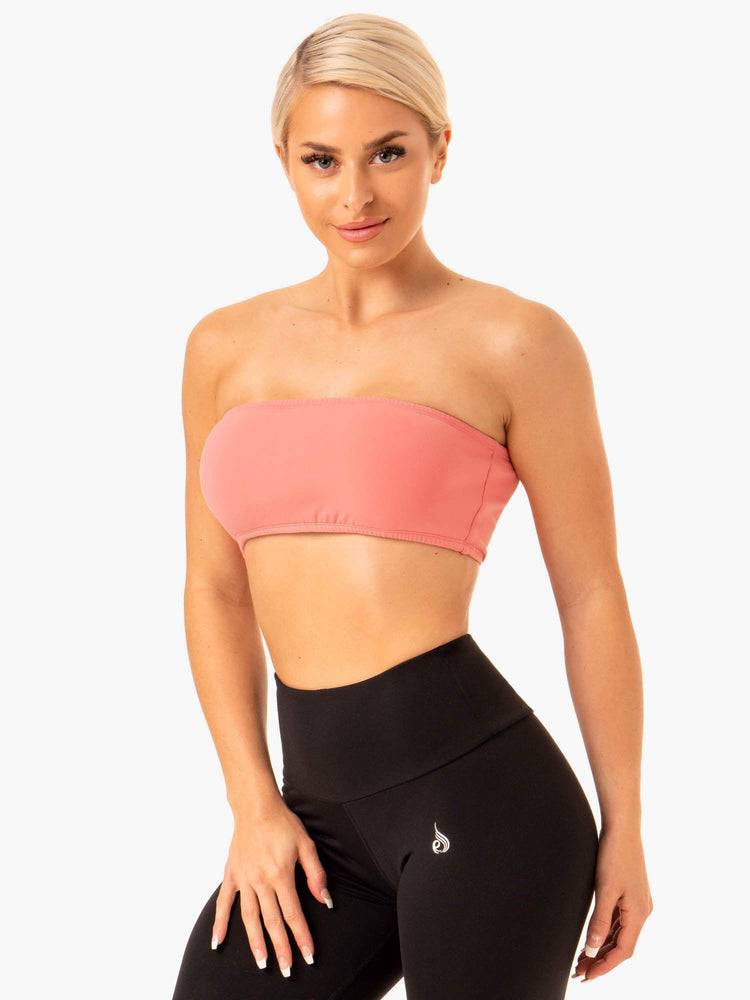 Staniki Sportowe Damskie Ryderwear Women Sports Bra Bandeau Różowe | PL1801PQ