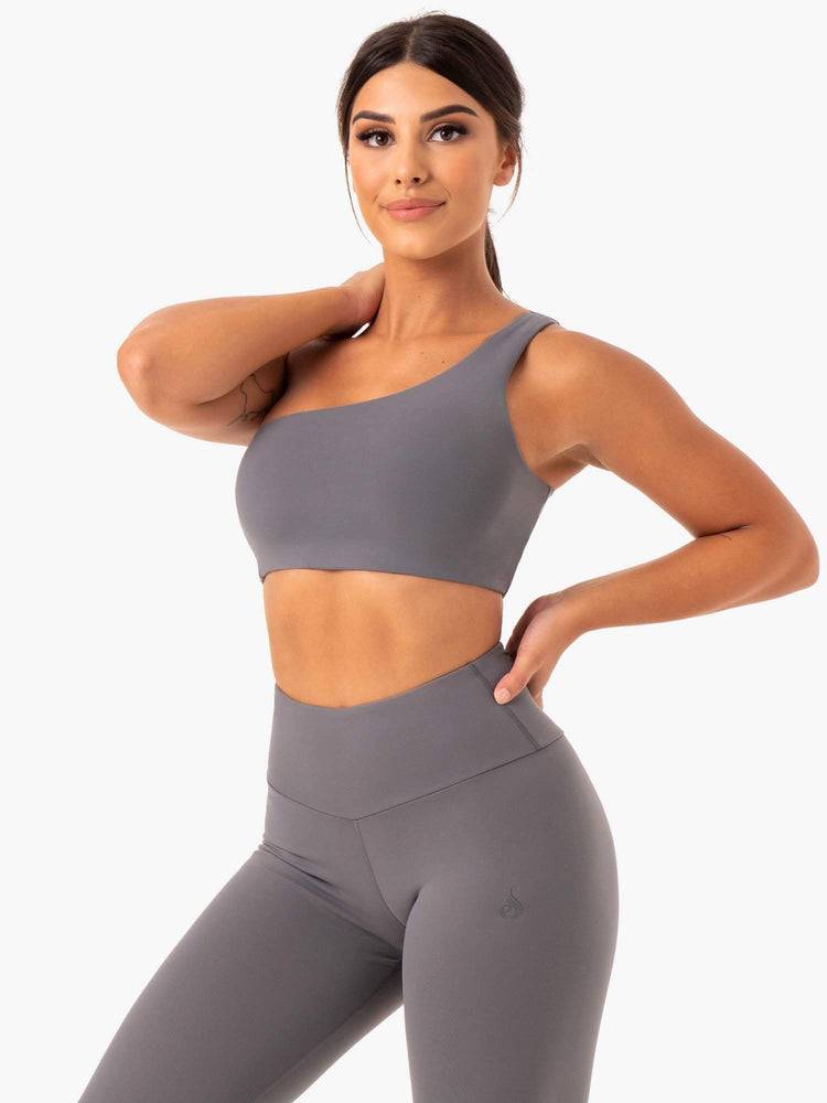 Staniki Sportowe Damskie Ryderwear Women Sports Bra Adapt One Shoulder Szare | PL1811ZG