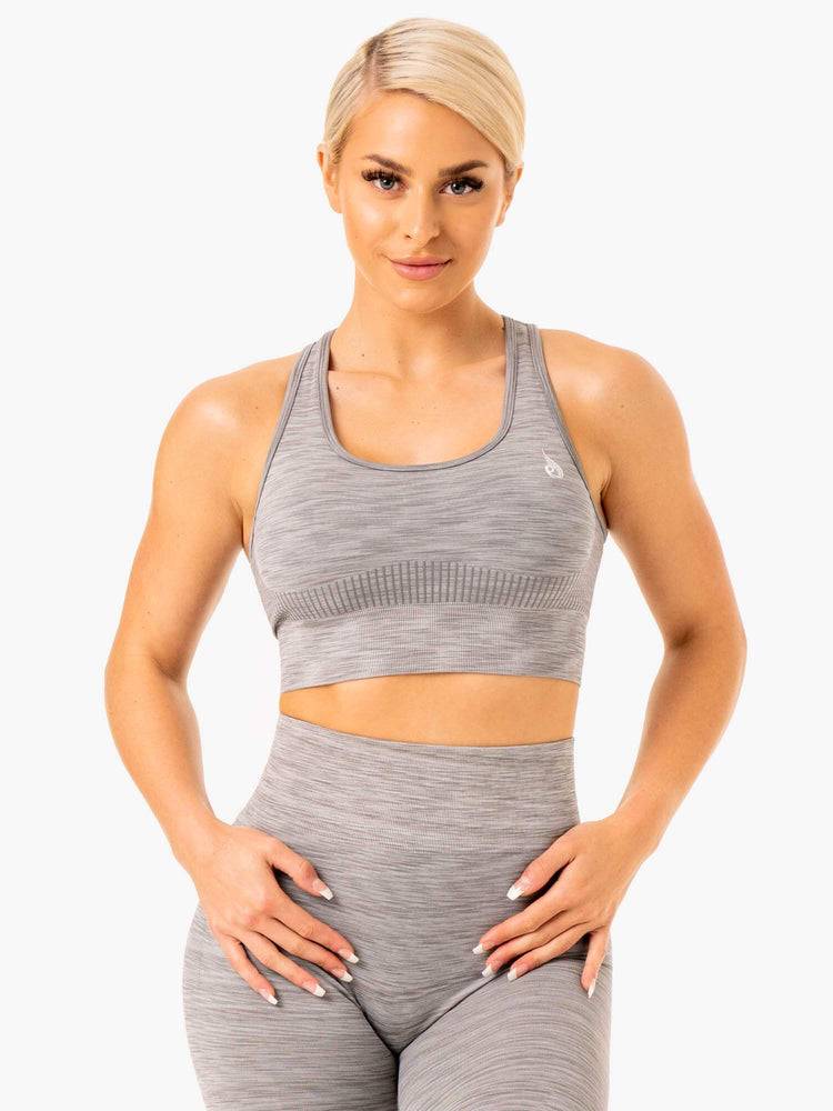 Staniki Sportowe Damskie Ryderwear Women Sports Bra Evolve Seamless Longline Szare | PL1817MA