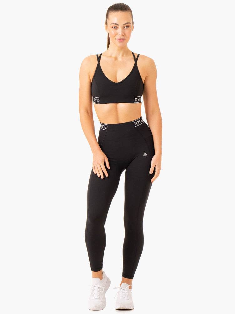 Staniki Sportowe Damskie Ryderwear Women Sports Bra Level Up V-Neck Czarne | PL1822TV