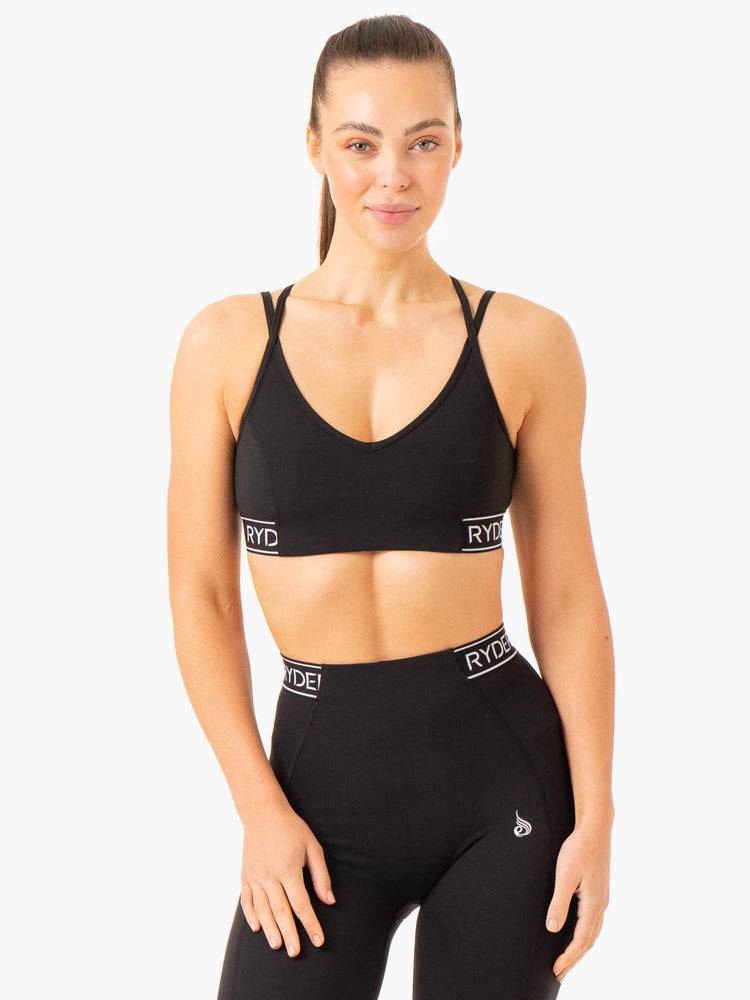 Staniki Sportowe Damskie Ryderwear Women Sports Bra Level Up V-Neck Czarne | PL1822TV