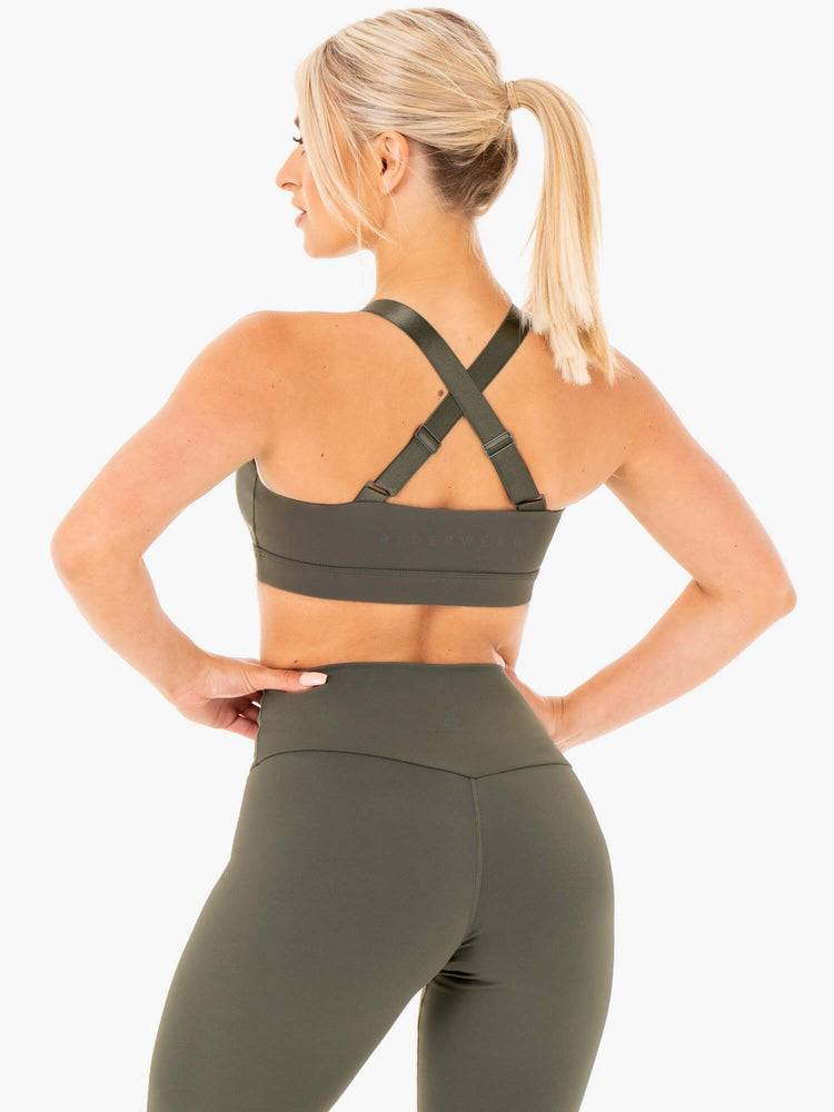 Staniki Sportowe Damskie Ryderwear Women Sports Bra Collide Mesh Contour Khaki | PL1826OR