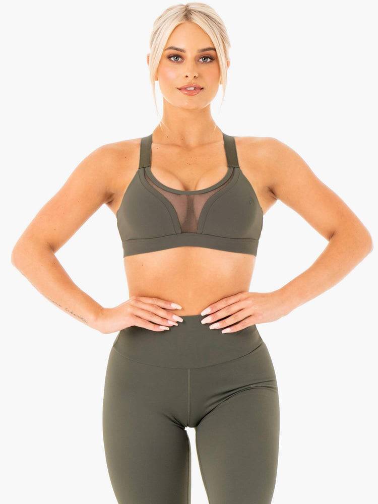 Staniki Sportowe Damskie Ryderwear Women Sports Bra Collide Mesh Contour Khaki | PL1826OR