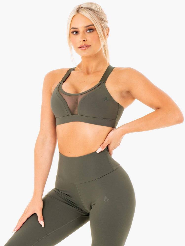 Staniki Sportowe Damskie Ryderwear Women Sports Bra Collide Mesh Contour Khaki | PL1826OR