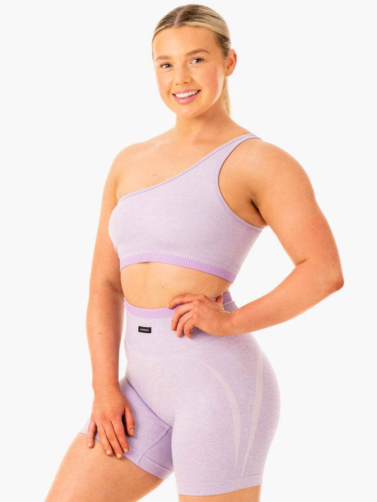 Staniki Sportowe Damskie Ryderwear Women Sports Bra Excel Seamless One Shoulder Lawenda | PL1828AP