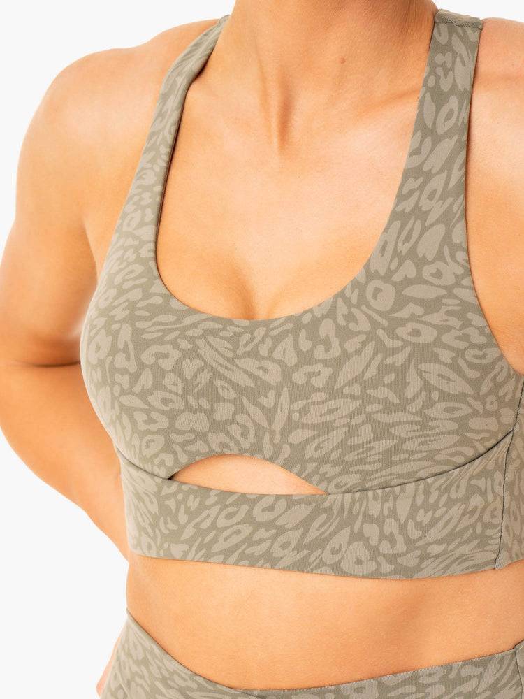 Staniki Sportowe Damskie Ryderwear Women Sports Bra Rotation Khaki Panterka | PL1830DN