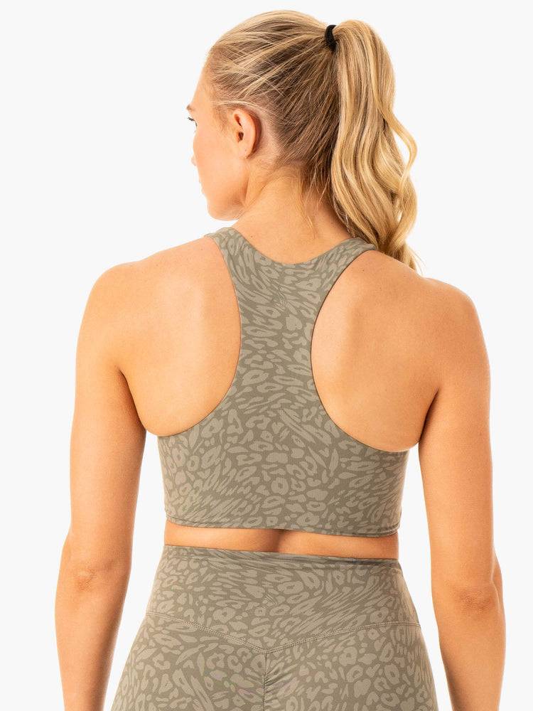 Staniki Sportowe Damskie Ryderwear Women Sports Bra Rotation Khaki Panterka | PL1830DN