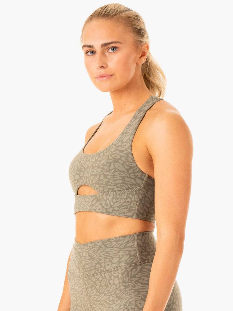 Staniki Sportowe Damskie Ryderwear Women Sports Bra Rotation Khaki Panterka | PL1830DN