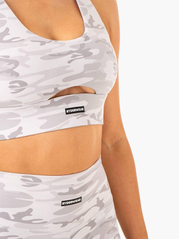 Staniki Sportowe Damskie Ryderwear Women Sports Bra Base Racer Back Szare Camo | PL1833HK