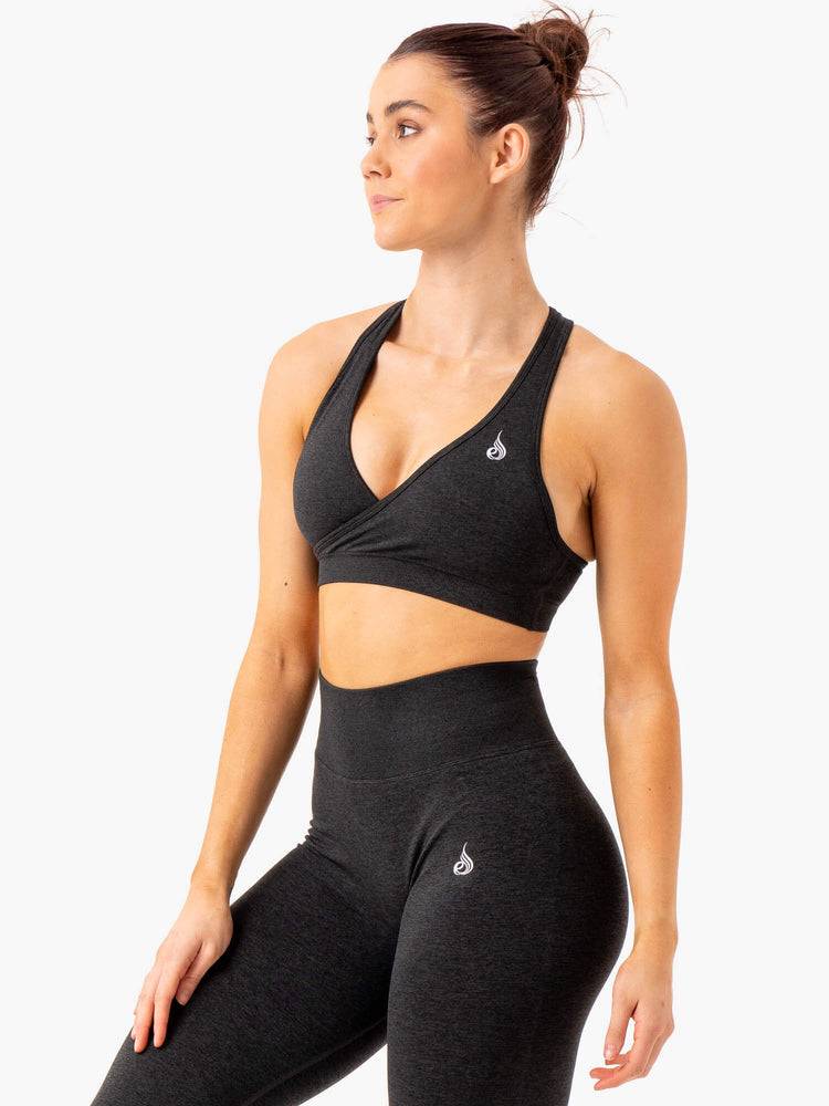 Staniki Sportowe Damskie Ryderwear Women Sports Bra Essential Seamless Cross Over Czarne | PL1839CE