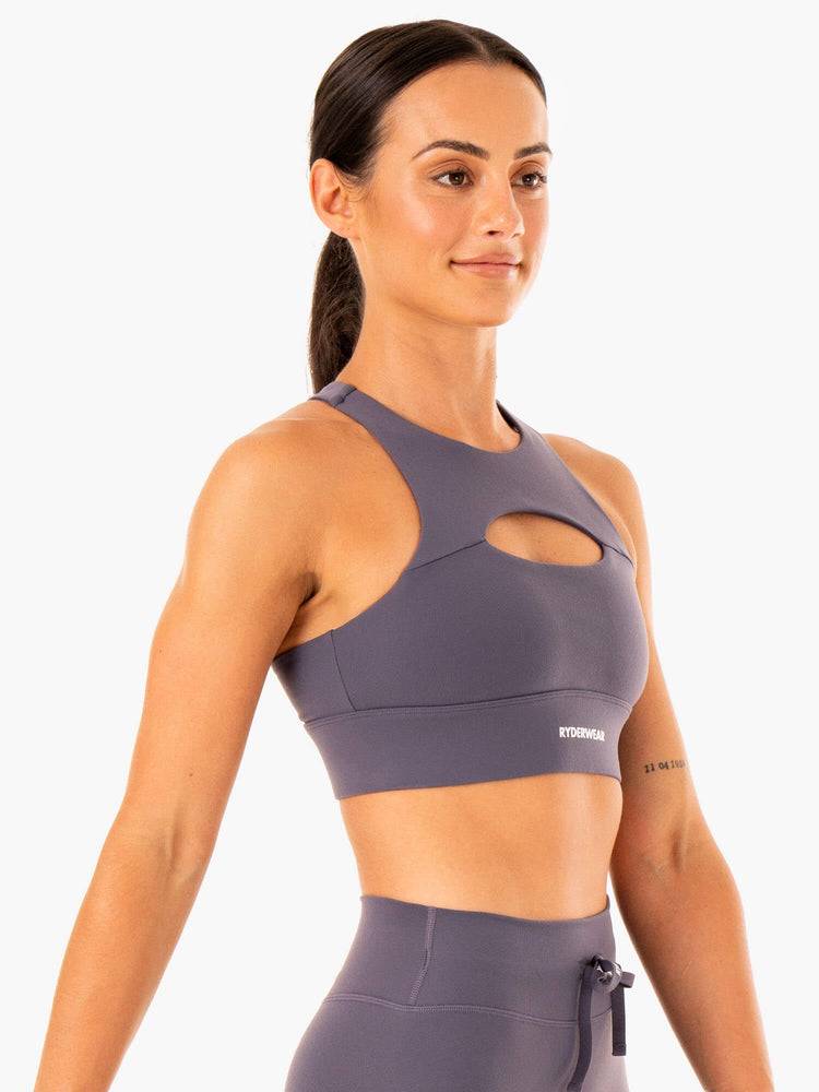 Staniki Sportowe Damskie Ryderwear Women Sports Bra Replay Cut Out Szare | PL1844QZ