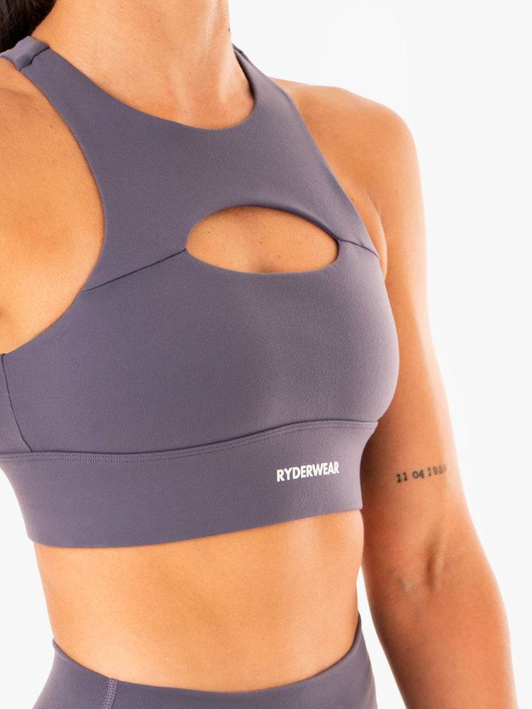 Staniki Sportowe Damskie Ryderwear Women Sports Bra Replay Cut Out Szare | PL1844QZ