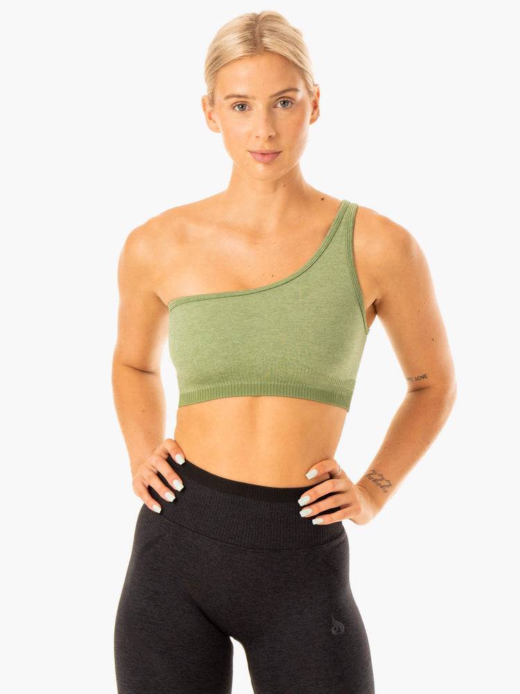 Staniki Sportowe Damskie Ryderwear Women Sports Bra Excel Seamless One Shoulder Zielone | PL1847RW