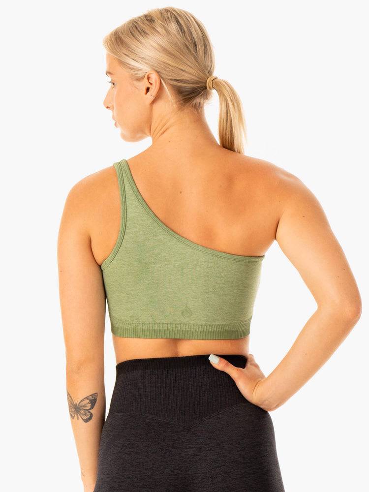 Staniki Sportowe Damskie Ryderwear Women Sports Bra Excel Seamless One Shoulder Zielone | PL1847RW