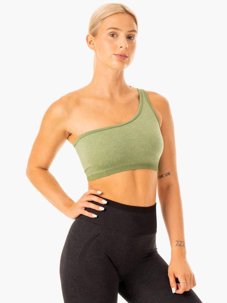 Staniki Sportowe Damskie Ryderwear Women Sports Bra Excel Seamless One Shoulder Zielone | PL1847RW