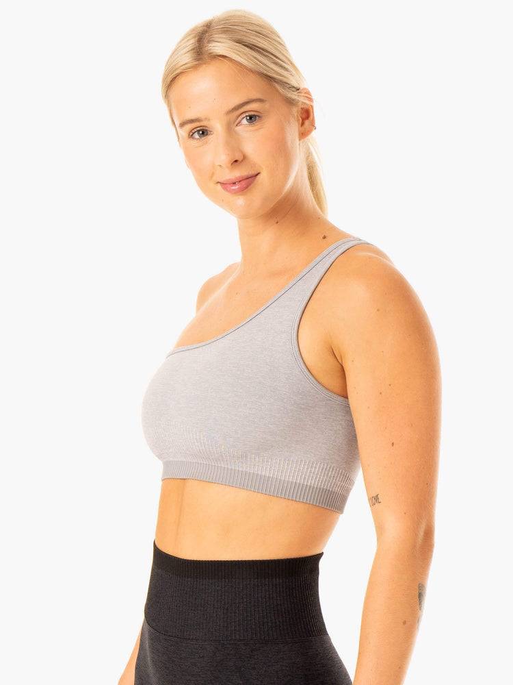 Staniki Sportowe Damskie Ryderwear Women Sports Bra Excel Seamless One Shoulder Szare | PL1848TV