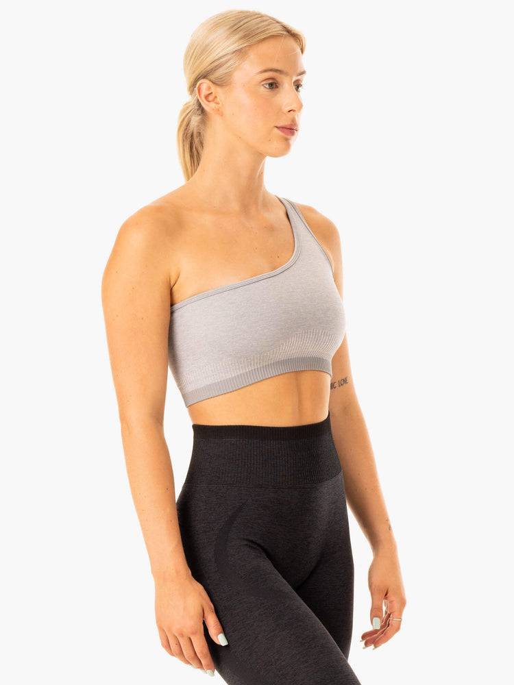 Staniki Sportowe Damskie Ryderwear Women Sports Bra Excel Seamless One Shoulder Szare | PL1848TV