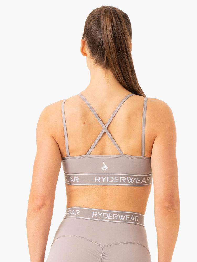 Staniki Sportowe Damskie Ryderwear Women Sports Bra Level Up V-Neck Szare | PL1851IS