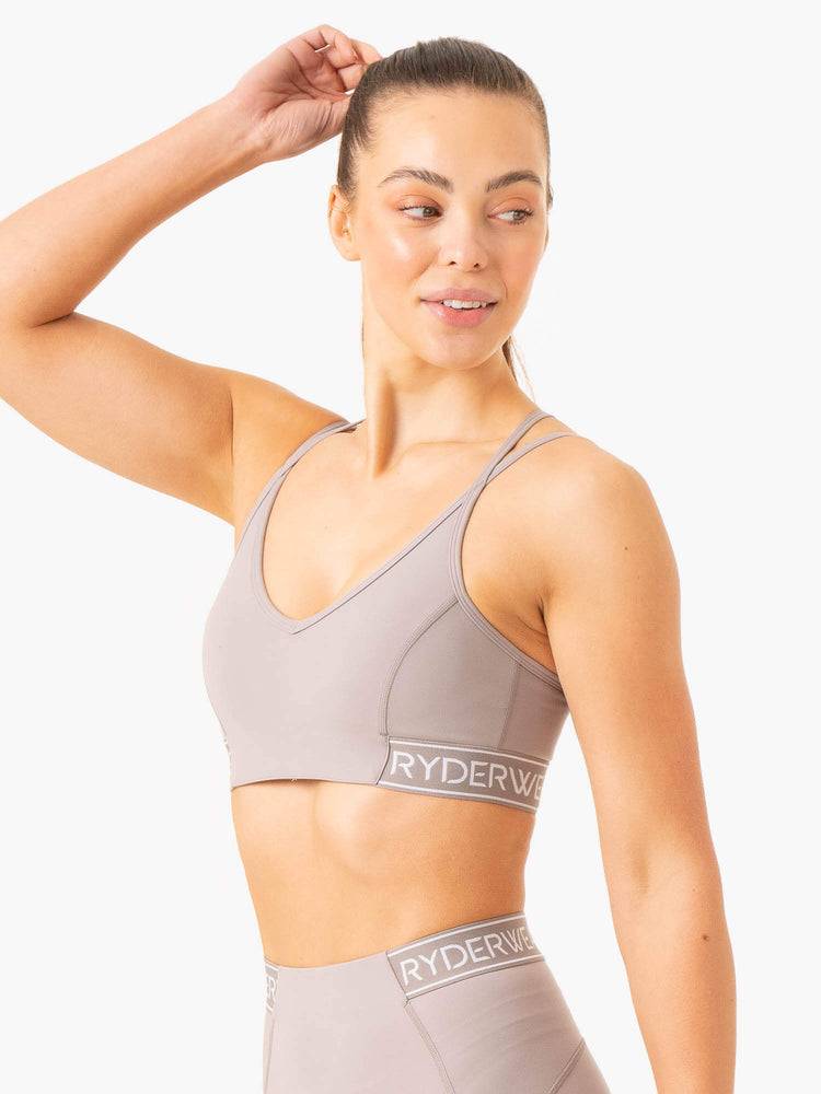 Staniki Sportowe Damskie Ryderwear Women Sports Bra Level Up V-Neck Szare | PL1851IS