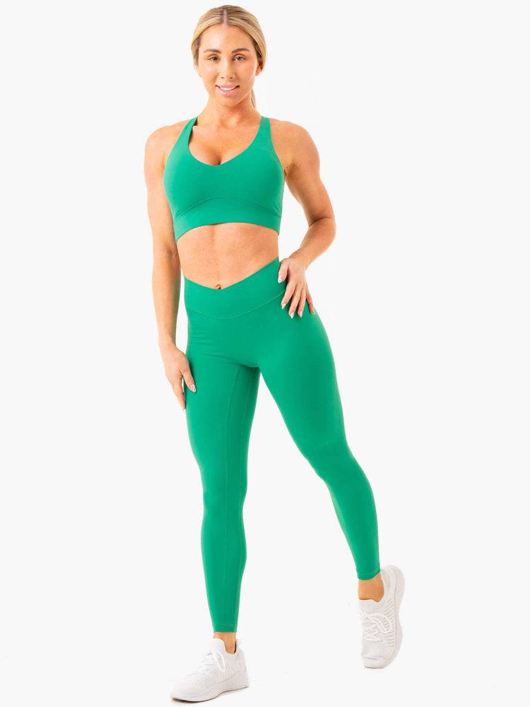 Staniki Sportowe Damskie Ryderwear Women Sports Bra NKD Cross Over Zielone | PL1866VD