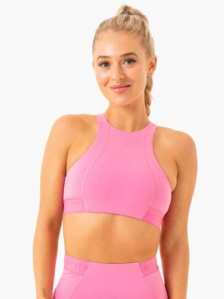 Staniki Sportowe Damskie Ryderwear Women Sports Bra Level Up High Impact Różowe | PL1873RW