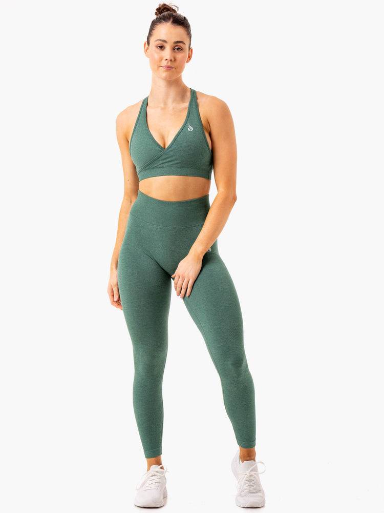 Staniki Sportowe Damskie Ryderwear Women Sports Bra Essential Seamless Cross Over Zielone | PL1885HK