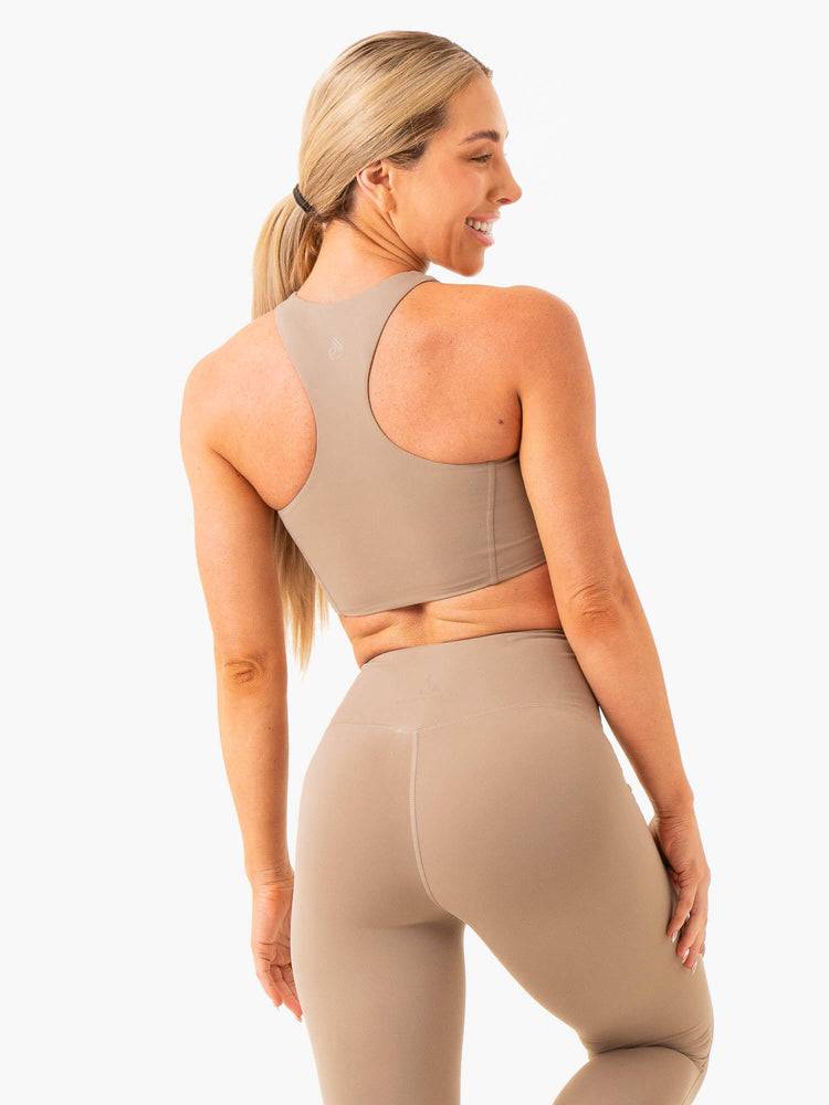 Staniki Sportowe Damskie Ryderwear Women Sports Bra NKD Frame Long Line Taupe | PL1893BC