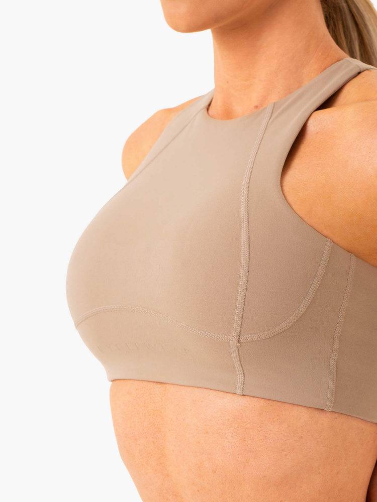 Staniki Sportowe Damskie Ryderwear Women Sports Bra NKD Frame Long Line Taupe | PL1893BC