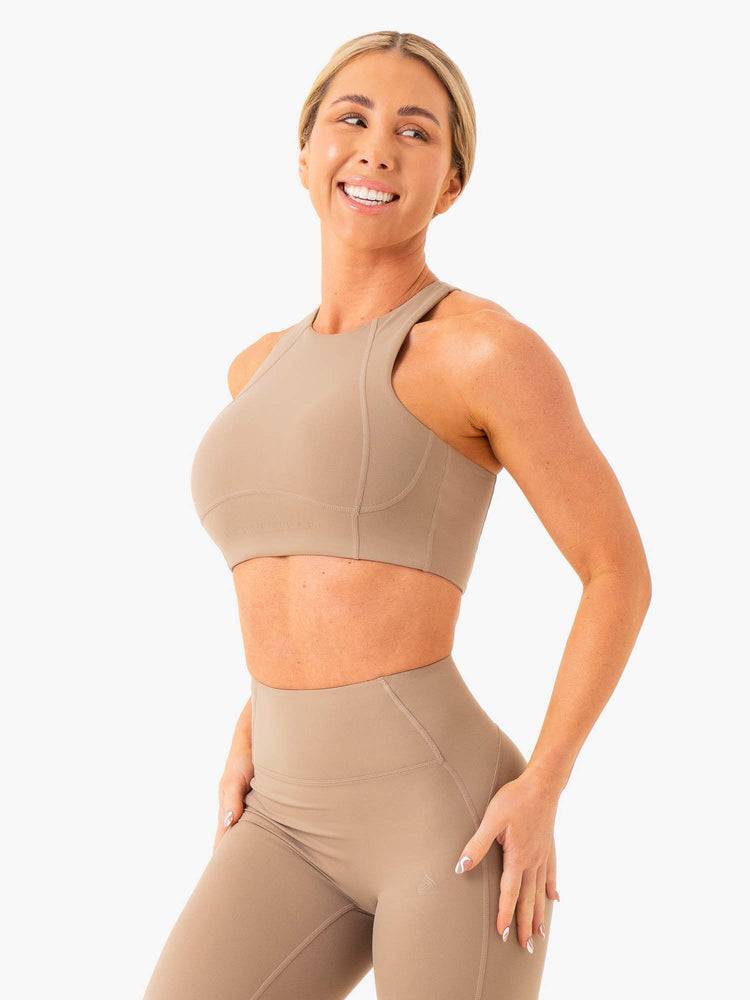 Staniki Sportowe Damskie Ryderwear Women Sports Bra NKD Frame Long Line Taupe | PL1893BC