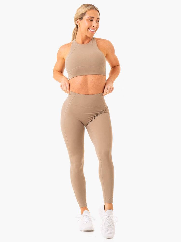 Staniki Sportowe Damskie Ryderwear Women Sports Bra NKD Frame Long Line Taupe | PL1893BC