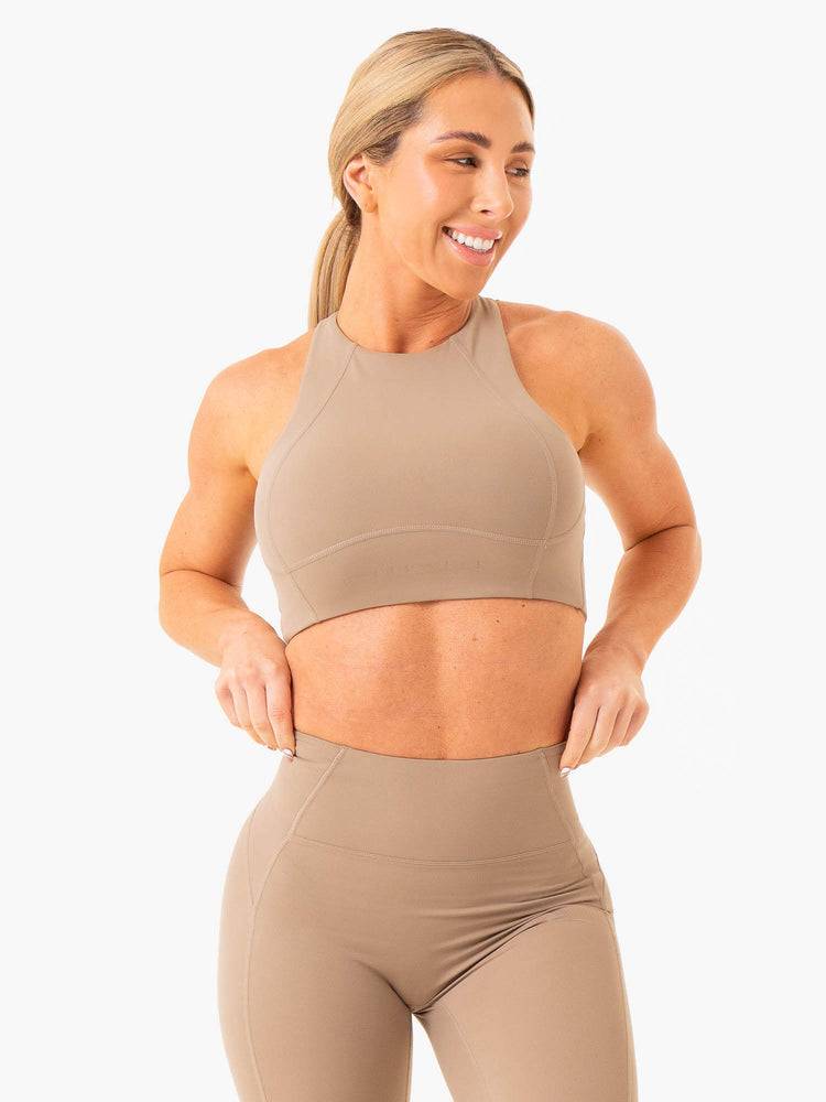 Staniki Sportowe Damskie Ryderwear Women Sports Bra NKD Frame Long Line Taupe | PL1893BC