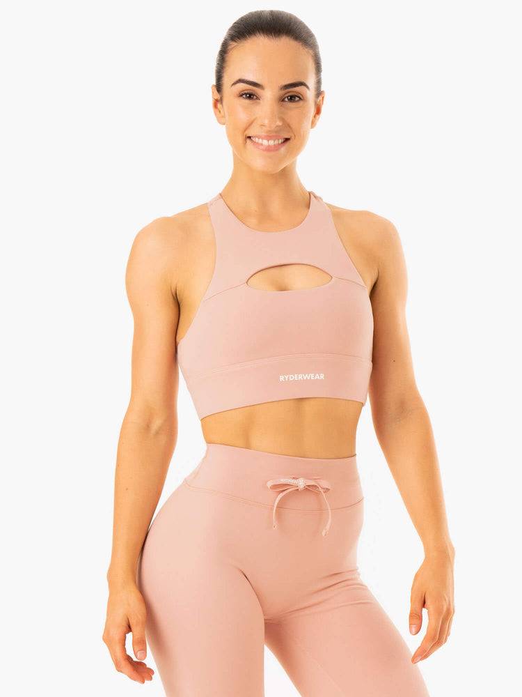 Staniki Sportowe Damskie Ryderwear Women Sports Bra Replay Cut Out Beżowe | PL1895MA