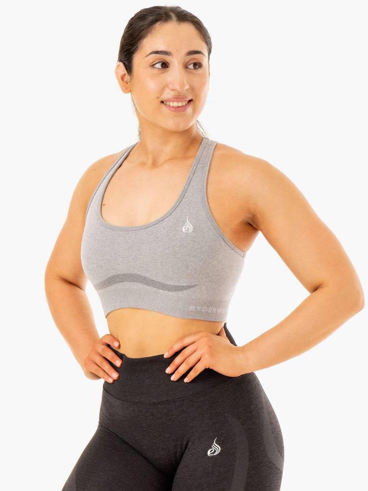 Staniki Sportowe Damskie Ryderwear Women Sports Bra Sculpt Seamless Racer Back Szare | PL1900TV