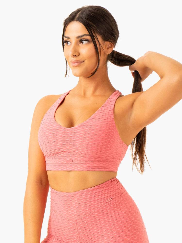 Staniki Sportowe Damskie Ryderwear Women Sports Bra Optic V-Neck Różowe | PL1915ZG