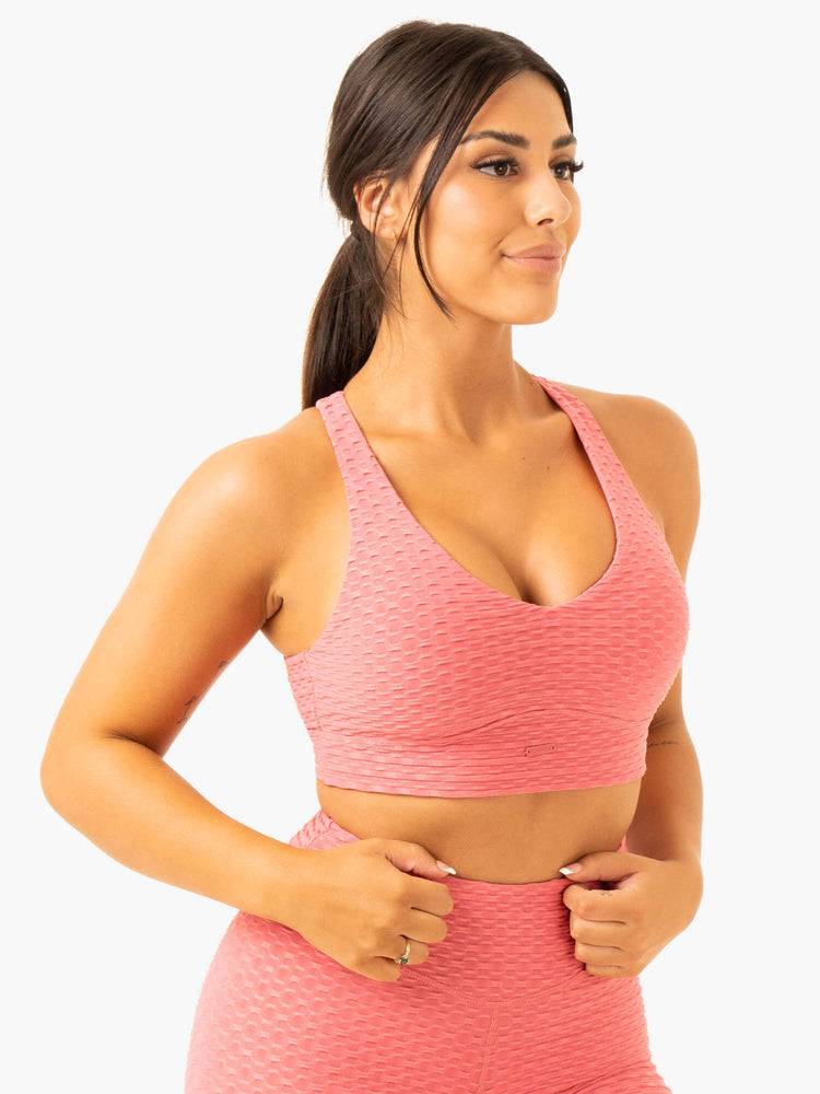 Staniki Sportowe Damskie Ryderwear Women Sports Bra Optic V-Neck Różowe | PL1915ZG