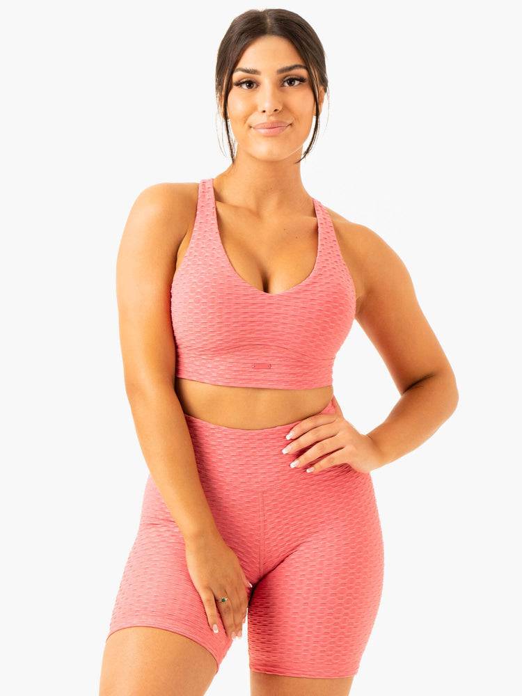 Staniki Sportowe Damskie Ryderwear Women Sports Bra Optic V-Neck Różowe | PL1915ZG