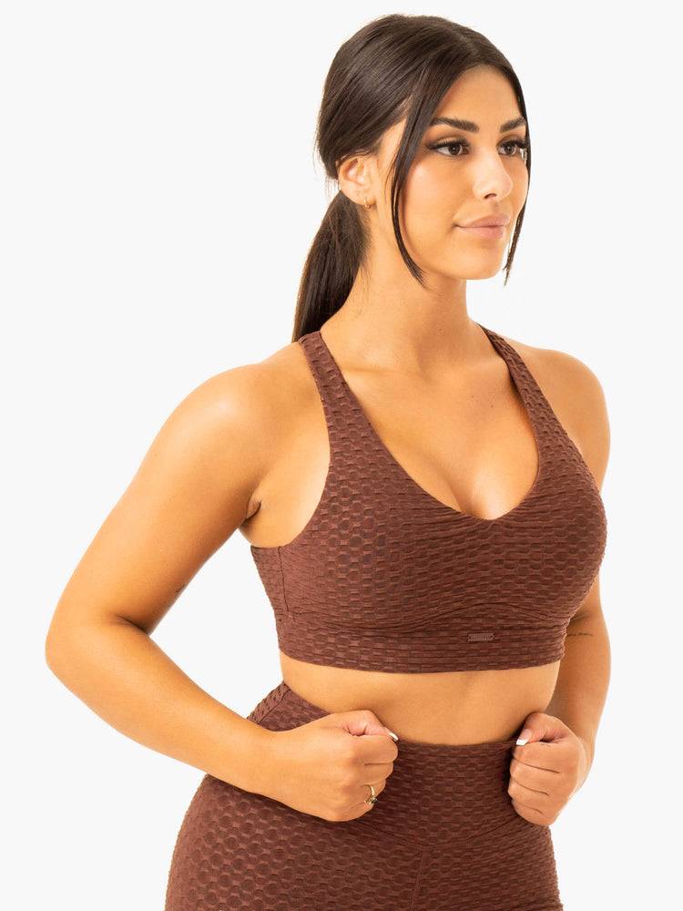 Staniki Sportowe Damskie Ryderwear Women Sports Bra Optic V-Neck Czekolada | PL1929IS