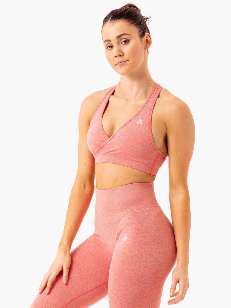 Staniki Sportowe Damskie Ryderwear Women Sports Bra Essential Seamless Cross Over Różowe | PL1932AP