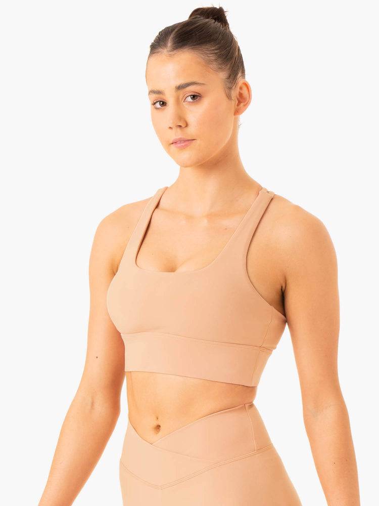 Staniki Sportowe Damskie Ryderwear Women Sports Bra Flow Square Neck Brązowe | PL1934DN