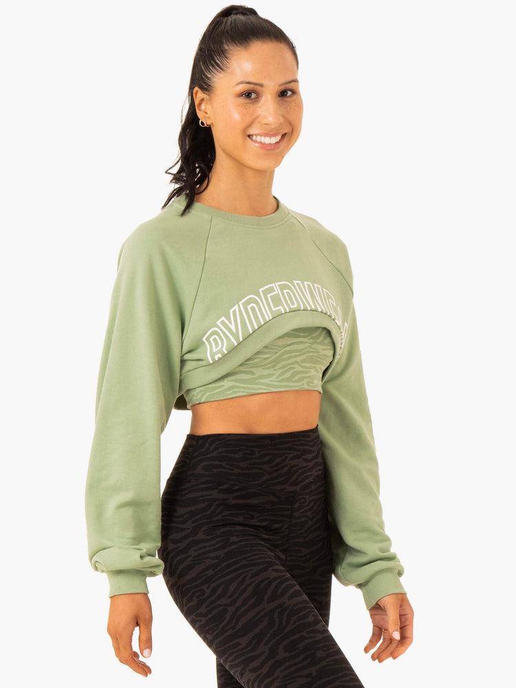 Swetry Damskie Ryderwear Women Sweaters Emerge Super Crop Zielone | PL1501CE