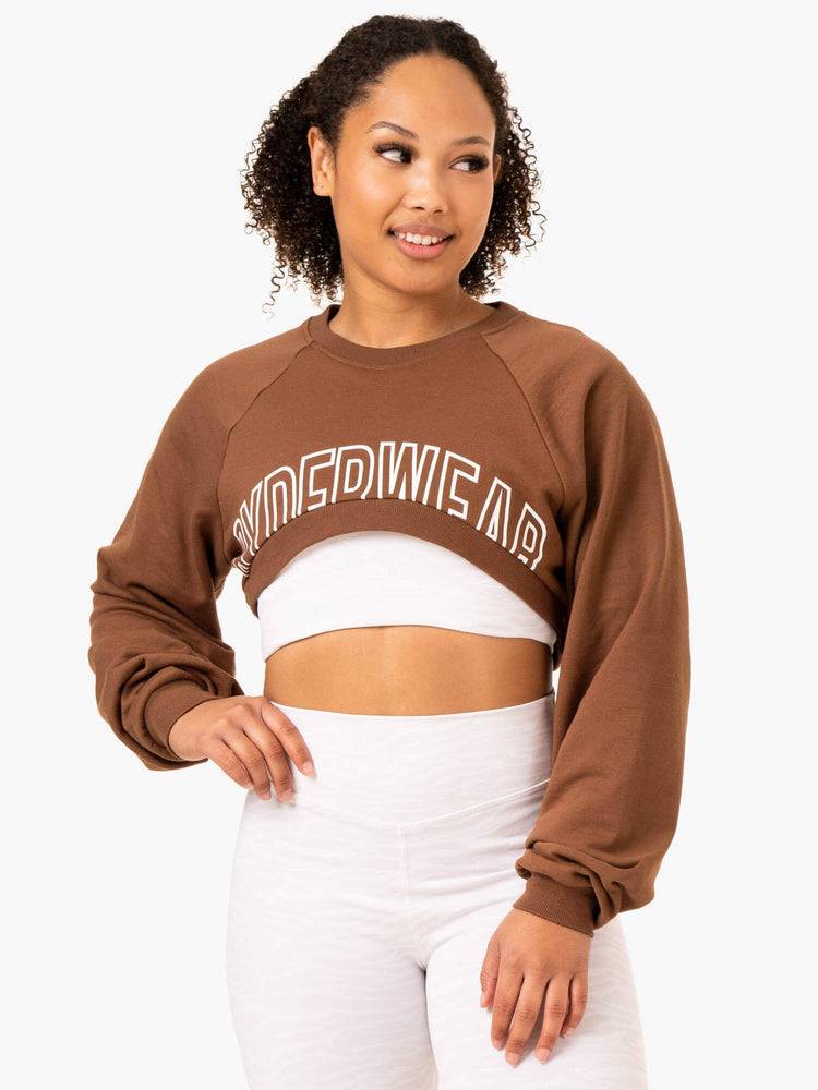 Swetry Damskie Ryderwear Women Sweaters Emerge Super Crop Czekolada | PL1502VD