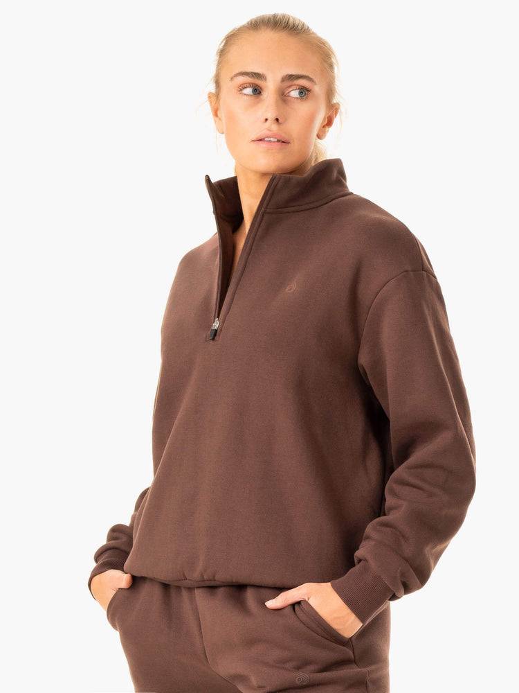 Swetry Damskie Ryderwear Women Sweaters Restore Half Zip Czekolada | PL1507WY