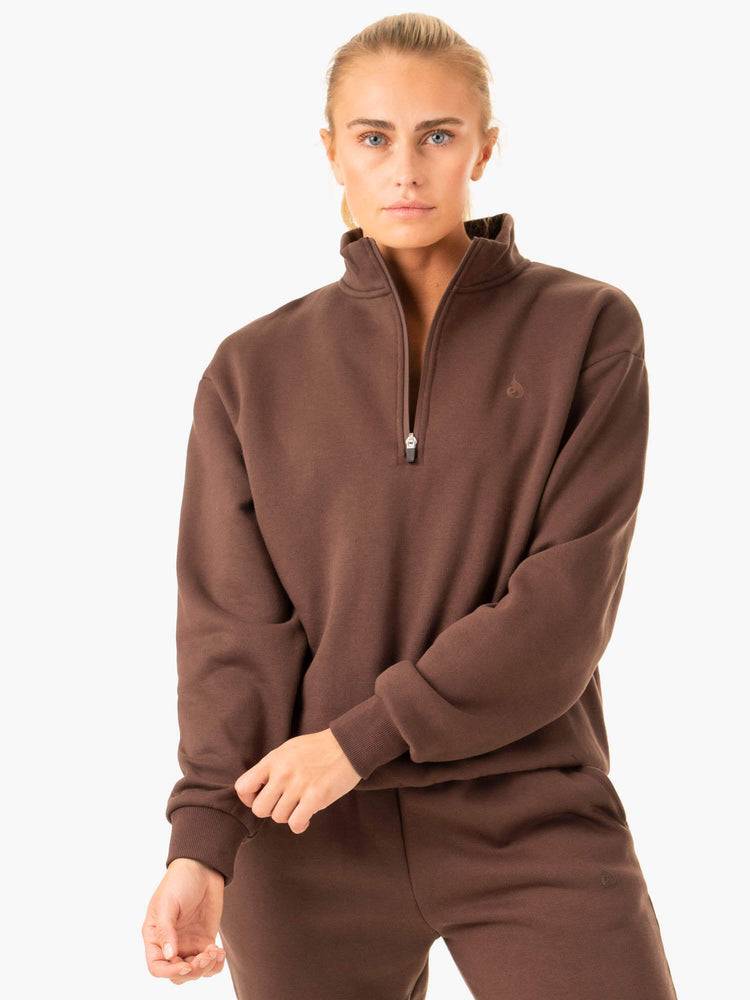 Swetry Damskie Ryderwear Women Sweaters Restore Half Zip Czekolada | PL1507WY