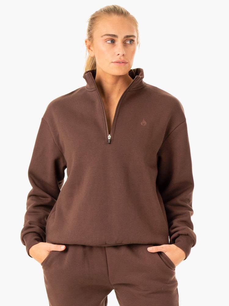 Swetry Damskie Ryderwear Women Sweaters Restore Half Zip Czekolada | PL1507WY