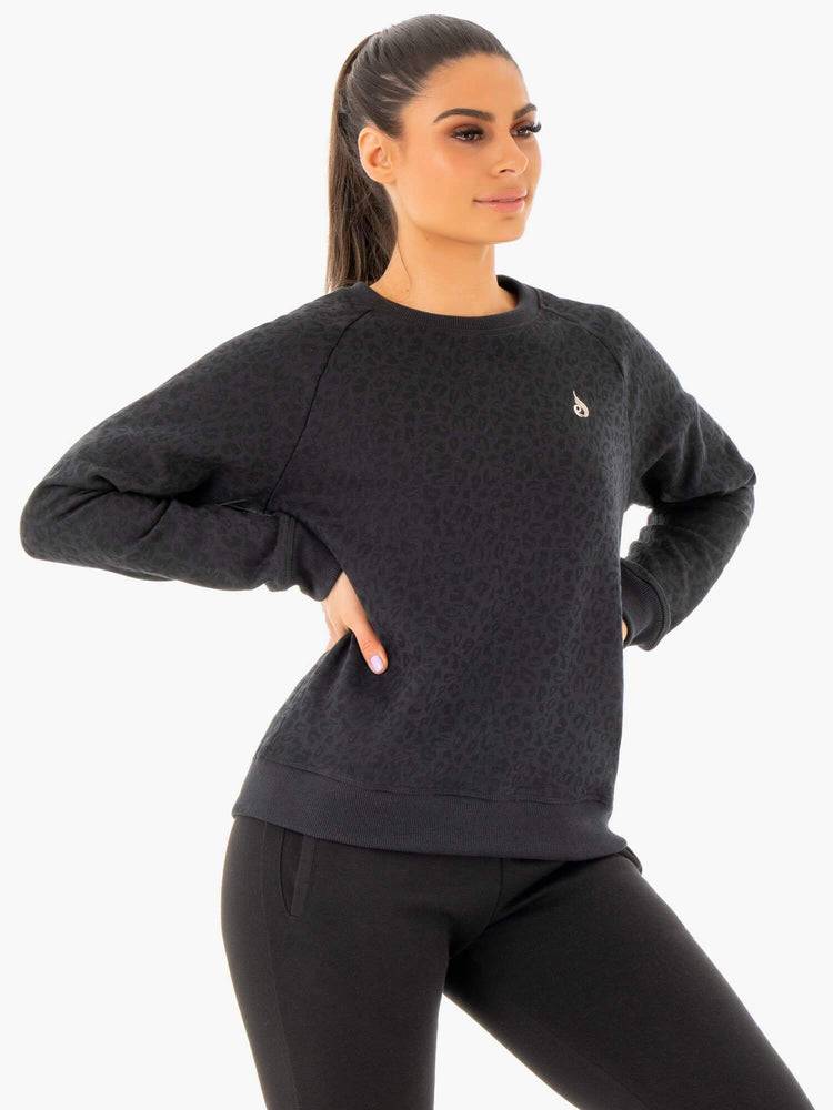 Swetry Damskie Ryderwear Women Sweaters Adapt Boyfriend Czarne Panterka | PL1525ZG