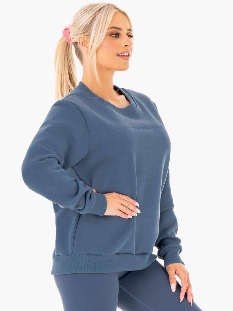 Swetry Damskie Ryderwear Women Sweaters Motion Oversized Szare Niebieskie | PL1544DN