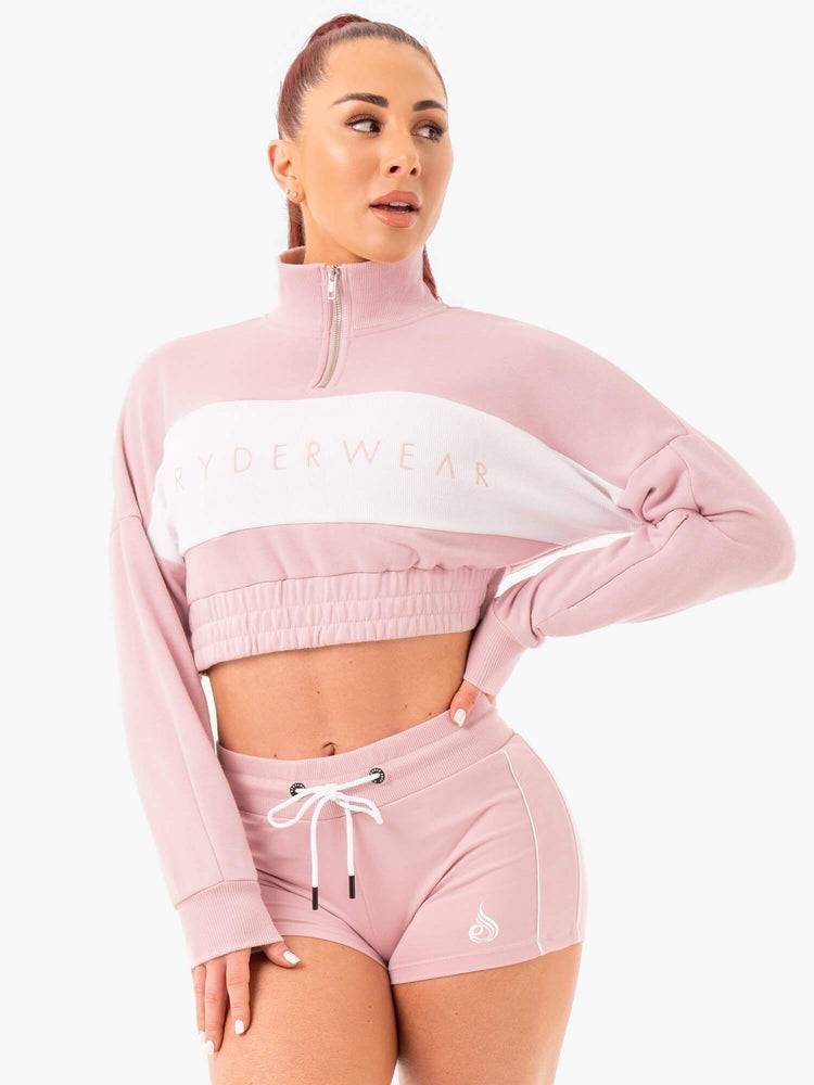 Swetry Damskie Ryderwear Women Sweaters Cropped Track Jumper Różowe | PL1547HK