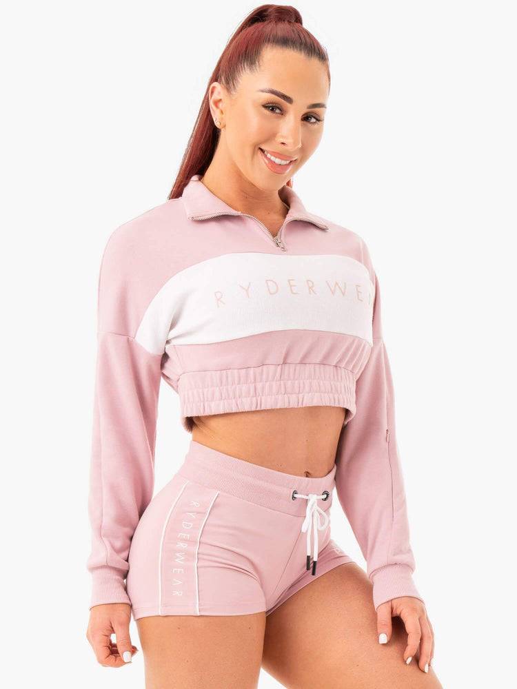 Swetry Damskie Ryderwear Women Sweaters Cropped Track Jumper Różowe | PL1547HK