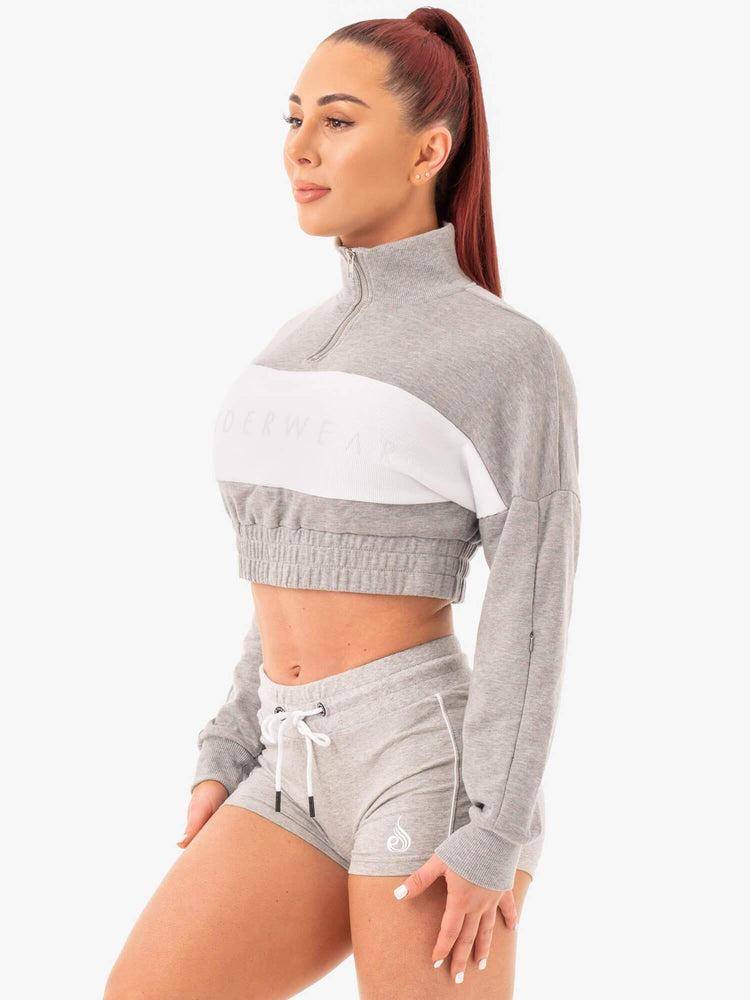 Swetry Damskie Ryderwear Women Sweaters Cropped Track Jumper Szare | PL1548JJ